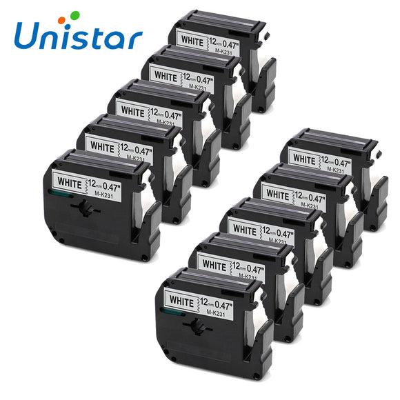 10pcs MK231 Compatible for Brother M Tapes 12mm Black on White - Assured Quality Technologies